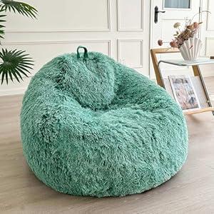 LIFEREVO Fluffy Faux Fur Bean Bag Chair Cover (No Filler), Ultra-soft Stuffed Animal Storage Bean Bag for Kids Adults, Premium Fuzzy Furry Beanbag Cover for Organizing Plush Toys (
(Ombre Teal)
) (Large)