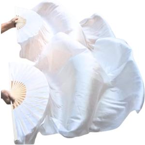 Belly Dance Faux Silk Veil Fans, 1 Pair (Left+Right) Faux Silk Bamboo Long Fans Veils, Handmade Belly Dance Dancing Silk Fans, Dance Performance (35.4*70.8'')