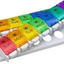 EZY DOSE Weekly (7-Day) Pill Case, Medicine Planner, Vitamin Organizer, 2 Times a Day AM/PM, Removeabale Trays, Large Push Button Compartments, Easy to Use, Arthritis Friendly, Rainbow Lids, BPA Free