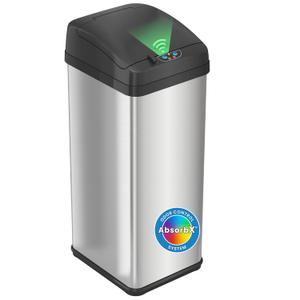 iTouchless 13 Gallon Sensor Kitchen Trash Can with Lid and Odor Filter, Stainless Steel Trashcan Extra-Wide Lid Opening Slim Garbage Bin for Home Office Work Bedroom Living Room Garage Large Capacity
