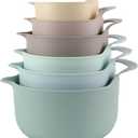 COOK WITH COLOR Nesting Plastic Mixing Bowl Set with Pour Spouts and Handles, Mint, 6 Piece Non-Slip