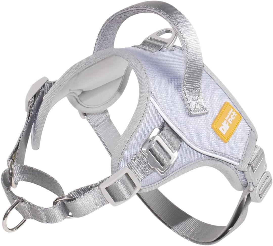 DF No Pull Step-in Martingale Dog Harness, Help Stop Pulling & Choking, Reflective & Adjustable, Front Clip Harness with Lift Handle, Tactical Silent Metal Buckle, Gray, 3/4", Front Chest 13.2"-16.0"