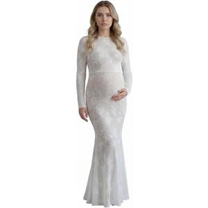 Cichic White Lace Ruffle Mermaid Elegant Maternity Maxi Dress (Beige, M)