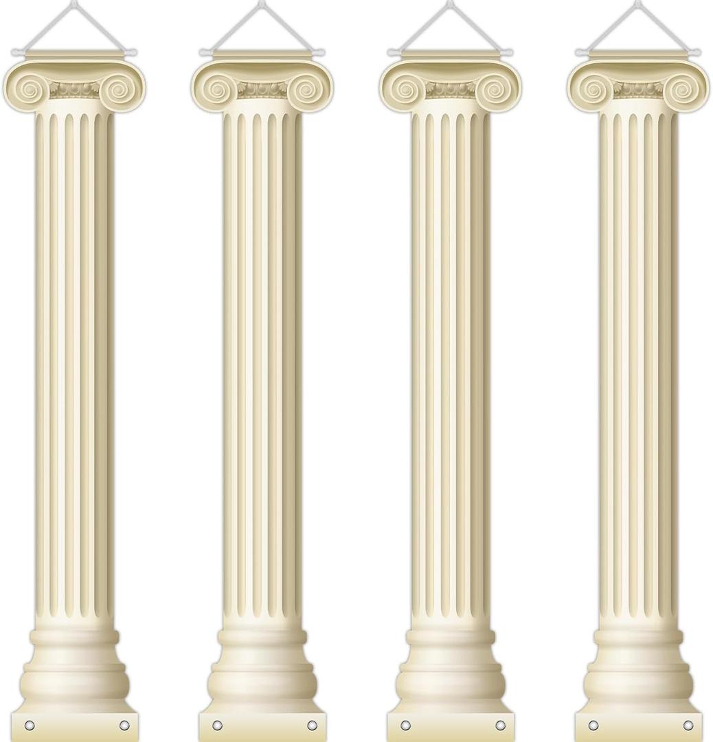 4Pcs Greek Party Wall Decorations Greek Columns Banners Pillars Hanging Banners Ancient Party Decor Medieval Renaissance Wall Photo Backdrop Photography Background for Birthday Parties Supplies