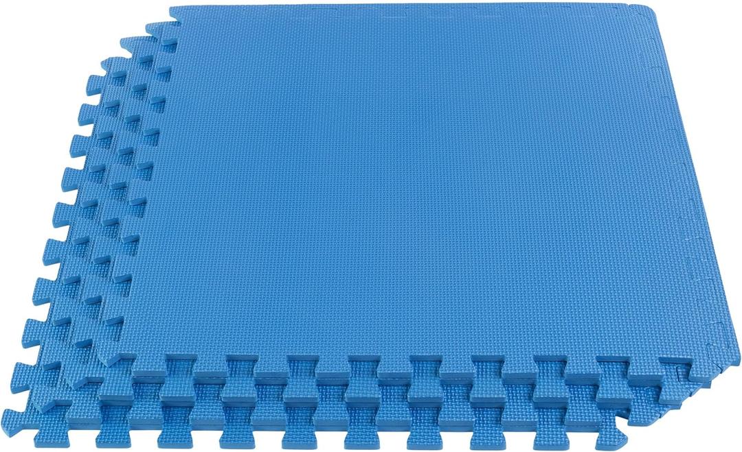 EVA Foam Mat Tiles 4-Pack - 16 SQ FT of Interlocking Padding for Garage, Playroom, or Gym Flooring - Exercise Mat or Baby Playmat by Stalwart (Blue)