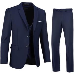 Men's Suits Tuxedo Suit Outfits for Men 3 Pieces Mens Wedding Business Formal Suit Set Jacket Vest Pants (Large, Navy Blue)