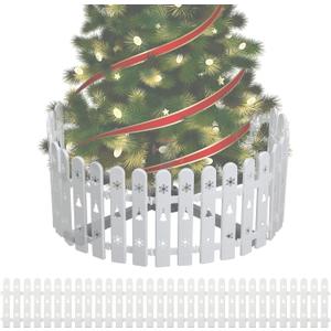 Christmas Tree Fence Protector for Kids, Dogs, Pets - 36 Pack Indoor Plastic White Picket Fence Decoration