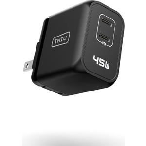 INIU 45W USB C Fast Charger, Support Samsung Super Fast Charging 2.0, PD Compact Foldable Dual Wall Charger Block, for Samsung S23 S22 Ultra/Note iPhone 16 15 Pro iPad Pro MacBook Air Steam Deck etc