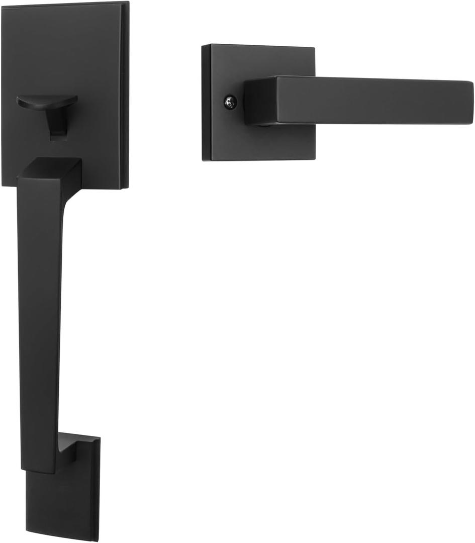 goldenwarm Black Front Door Handle, Entry Door Handle and Reversible Handle Lever, Modern Front Door Handle Only, Matte Black Front Door Entry Handleset (Square)