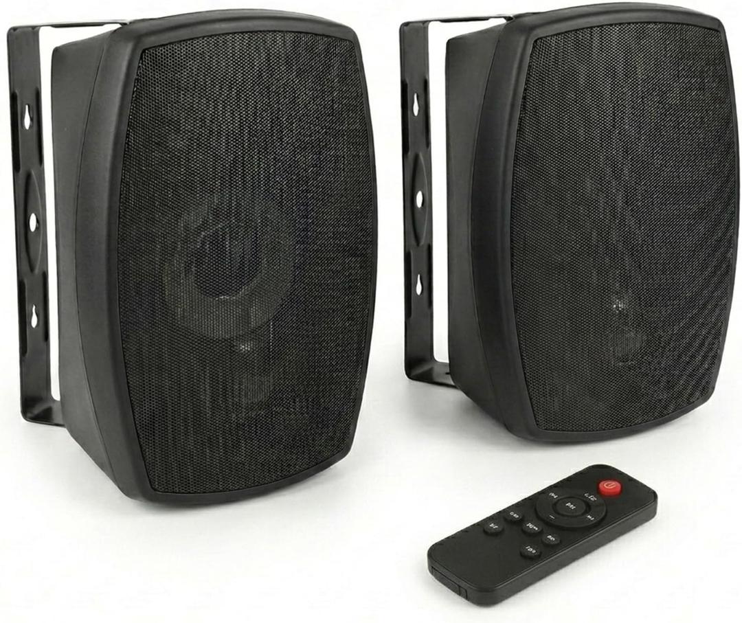 6.5 Inch Wall Mounted Bluetooth 5.4 Speakers, Peak 400W Indoor/Outdoor Waterproof Multi-Sync 200 Speakers/Auto-Pairing Auracast/Remote Control, 120 FT Range for Patio/Garage/Home (NO MIC,Black, Pair)