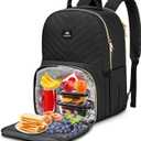 MATEIN Work Backpack with Lunch Compartment, Insulated Quilted Lunch Backpack for Women, Water Resistant Lunchbox Back Pack for Nurse, 15.6 Inch Teacher Work Bag for Office Business Commuting, Black