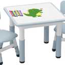 GAOMON Kids Table and 2 Chairs Set with Graffiti Desktop, Height Adjustable Toddler Table and Chairs Set for Reading, Drawing, Playing, Eating (Grey-blue)