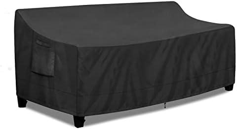 PureFit Outdoor Couch Cover Waterproof Patio Sofa Furniture Covers, 3-Seater Outdoor Cover with Air Vent and Handles, 76"D x 28"H Inches, Black