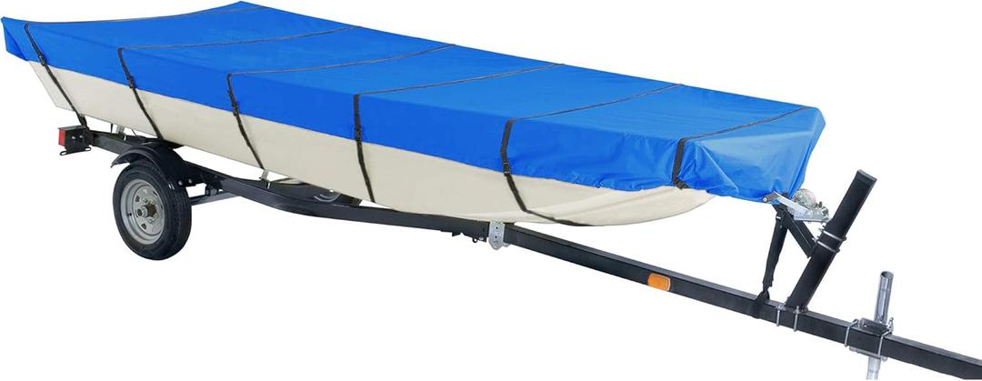 iCOVER Jon Boat Cover 12ft, Heavy Duty Waterproof Marine Grade Polyester Canvas Mooring Cover, Anti-UV Trailerable Jon Boat Covers, Fits Boats 12' Long Beam Width up to 56", Blue