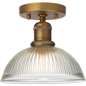 Yosoan 1-Light Vanity Indoor Hallway Ceiling Light, Flush Mount Single Modern Hardwired Vintage Industrial Retro Clear Striped Bowl Shade Farmhouse Lamp for Corridor Kitchen Bathroom Bedroom(Antique)