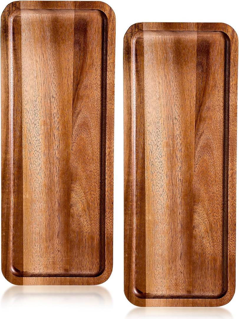 Small Charcuterie Boards Rectangular Long Wooden Platters Acacia Wood Serving Tray 2 Pcs Wooden Tray Kitchen Charcuterie Platter for Food Cookie Dessert Fruit Snack, 14" x 5.5" x 0.6"