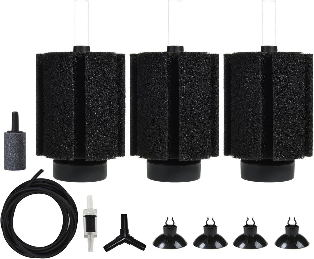 ALEGI Aquarium Sponge Filter 30 Gallon,Quiet Sponge Filter with Air Stone for Betta Fry Shrimp and Small Fish (3 pcs)