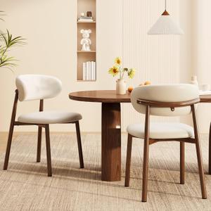 Kitchen Dining Chairs Set of 2 Modern Upholstered Leather Farmhouse Dining Room Chair with Metal Legs, Walnut Leg/Beige, 17.7 X 15 X 31.1 Inches