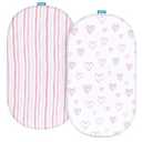 Bassinet Sheets Universal Fit for Oval, Hourglass, Rectangle Bassinet Mattress, 2 Pack 100% Cotton Sheets for Halo Bassinest Swivel, Flex, Luxe Sleeper, Unisex Bassinet Fitted Sheet for Baby, 
Pink Print for Baby