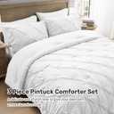 UNIKOME King Size Comforter Set White - Ultra Soft Boho Pintuck Down Alternative Bedding Set for All Seasons, 3 Pieces Lightweight Warm Pinch Pleat Bed Set with Comforter, 2 Pillowcases