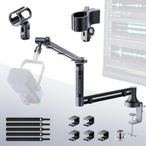 M05 pro Boom Arm, 360° Rotatable Microphone Stand with Desk Mount, Foldable Desk Mic Arm with 3/8'' to 5/8'' Screw Adapter, Microphone Arm for Live Streaming, Gaming (Black)