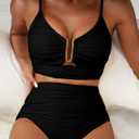 Herseas 2 Piece Bikini Set U-Wire Cutout Popular Swimsuit High Waisted Textured 2026 Summer Beach Swim Bathing Suits (Medium, Black)