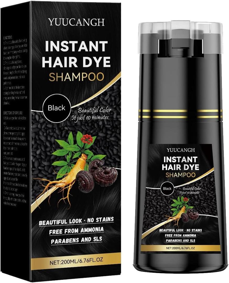 2 x Black Hair Dye Shampoo 3 in 1, Instant Natural Hair Color Shampoo for Women Men 100% Gray Hair Coverage Champu Para Canas Mujer, Lasting 3-4 Weeks & Easy to Use & All Hair Types, 500ml