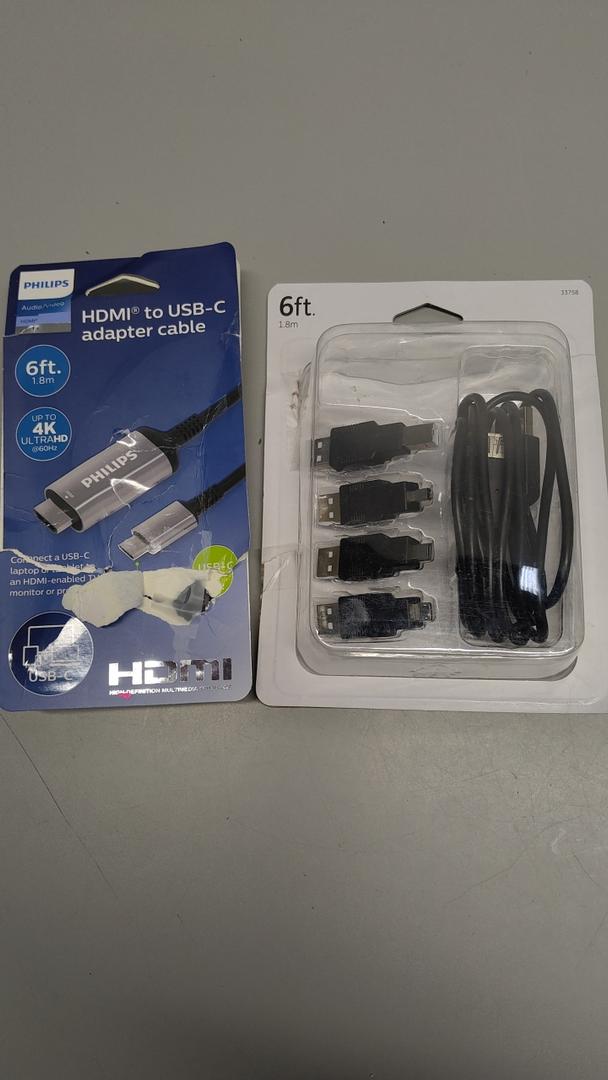 Pack Of 2: GE Universal USB 2.0 Adapter Kit, 6ft. A Male to A Female Extension Cable, 4 Adapters Included: A Male to B Male, 4 Pin, 5 Pin, A Male to Micro USB, 33758; HDMI to USB-C Adapter Cable 6 Ft