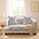 Chinoiserie Printed Sofa Cover Stretch Couch Cover with Throw Pillow Case Blue White Floral Sofa Slipcover for Living Room Decoration(2 Seat)