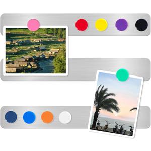 Magnetic Board Strips, 3PCS Frameless Stainless Steel Metal Magnet Bulletin Board Bars with Adhesive Backing, Includes 10 Colorful Magnets, Memo Message Board Strip for Wall Home Office School