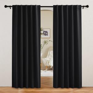 RYB HOME Blackout Curtains 80 inches Long Thermal Insulating Large Window Curtains for Living Room Bedroom Dining Home Office Backdrop, Black, W 42 x L 80 per Panel, 2 Panels