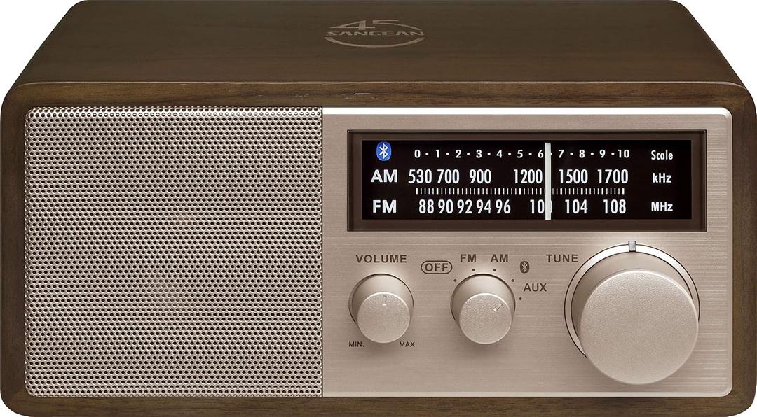 Sangean WR-16SE AM/FM/Bluetooth/Aux-in/USB Phone Charging 45th Anniversary Special Edition Wooden Cabinet Radio (Dark Walnut with Rose Gold)