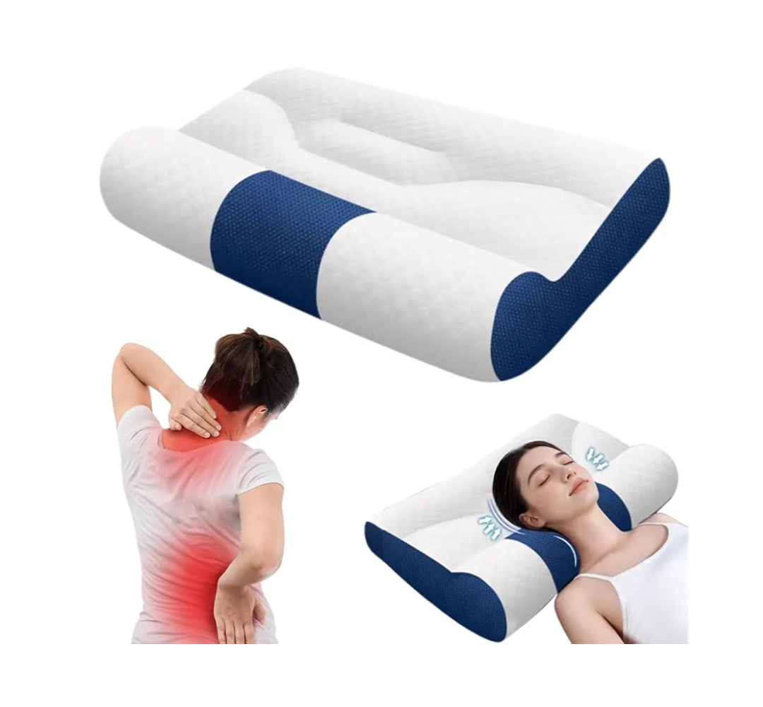 Sleep Enhancing Cervical Support Comfort Goose Down Pillow, 2025 New Ergonomic Goose Down Pillow, Sleep Aid Pillows Cervical Support Comfort Ergonomic Slleep Enhancing Pillows (Blue, L)