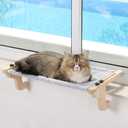 Zakkart Easy Seat Cat Perch for Window Sill - Hammock Design w/Pine Wood & Robust Metal Frame - Cat Window Seat for Large Cats and Kittens (Natural Color Wood w/Gray Bed, Medium (23''W x 14''D)