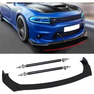 Black Front Bumper Lip Splitter Spoiler + Strut Rods Compatible with Dodge Charger RT SXT SRT 2012-2022