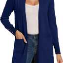 Spicy Sandia Women's Long Dressy Cardigan Sweaters with Pockets Lightweight Duster Coat (Medium, Navy)