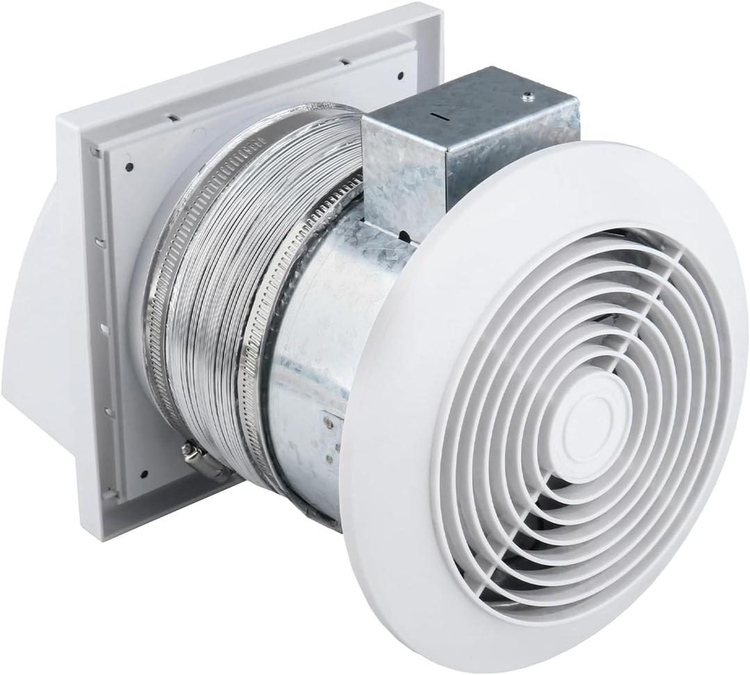 Quini 512M Through the Wall Exhaust Fan, 6-inch Diameter vent, White Grille, 80 CFM 4.0 Sones, 15-Inch Retractable Duct