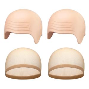WILLBOND 4 Pcs Halloween Bald Caps Makeup Latex Bald Caps Head Wig hat Costume Accessories for Adults(Skin Color,Simple Style) (Simple Style, Skin Color)