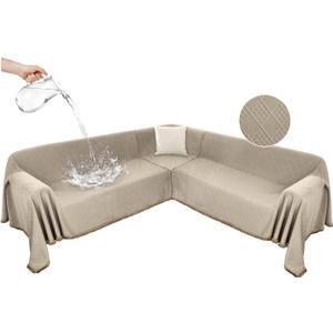 Waterproof Sectional Couch Covers Sectional Sofa Cover L Shaped Corner Sofa Slipcovers Blanket for Dogs Pets Washable Jacquard Quilted L Shape Furniture Protector (75x252 in, Light Khaki)