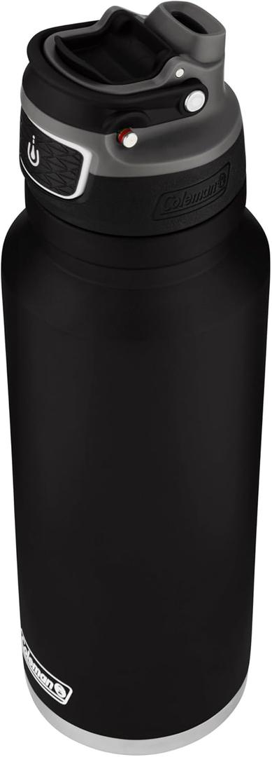 Coleman Autoseal FreeFlow Stainless Steel Water Bottle, Black, 40 oz