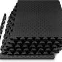 ProsourceFit Exercise Puzzle Mat 1-in, Checkered EVA Foam Floor Tiles w/Non-Slip Texture, Gym Mat w/Interlocking Foam Tiles for Adjustable Surface, Shock Absorbing, Waterproof Gym Flooring, Black