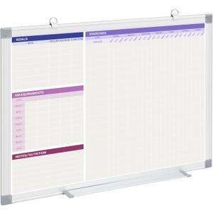 Fitness Tracker Magnetic Dry Erase Board for Wall,24 x 18 Inch Workout Calendar Plan Hanging Removable with Aluminum Frame for Gym Exercise Schedules and Checklists