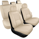 Light Beige Thick Nappa Leather Automotive Front Car Seat Covers Set of 2 | Univerasal Fit,Lumbar Support,3D Contoured,Waterproof,for most Suvs Trucks Sedans