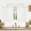 LAMIT Short Window Curtains 30 Inch Length, Ivory White Faux Linen Textured Light Filtering Drapes for Cafe, Rod Pocket Boho Neutral RV Curtains for Kitchen/Small Windows, 2 Panels, 42 x 30 Inch