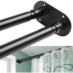 Double Shower Curtain Rod 28 to 75 Inches Elegant Double Shower Rod Adjustable Wall Mounted Double Shower Curtain Pole for Bathroom (Black, 28 to 75")