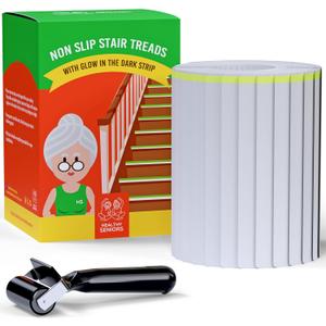 Indoor Stair Treads - Non-Slip 8" X 30" Clear Step Grips with Glow-in-The-Dark Stripes for Extra Elderly Support - Easy Peel 15-Pack Anti-Slip Strips for Wooden Stairs