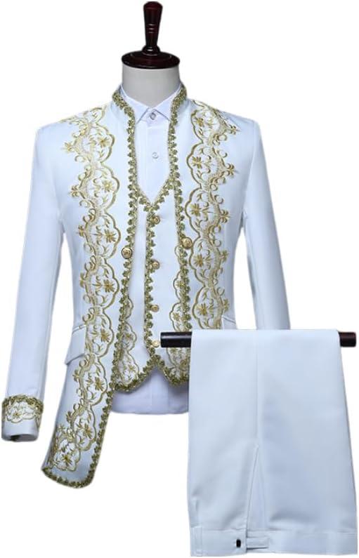 CAMDOM Mens Victorian Costume Suit Party Fancy Dress Coats and Jackets Medieval Prince Palace Stage Cosplay Outfit Set (3X-Large, White)