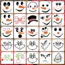 Christmas Snow Man Face Stencils for Painting on Wood, Snowmans for Crafts Reusable Wood Burning Drawing Art Paint Patterns for Wall Cake Cookie Canvas Furniture Paper (face5in25)