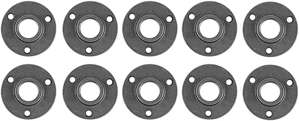 10 Pack 3/4 inches Malleable Cast Iron Pipe Flange, Industrial Pipe Flanges for Threaded Black Pipes and Fittings, DIY Steampunk Industrial Vintage Style.