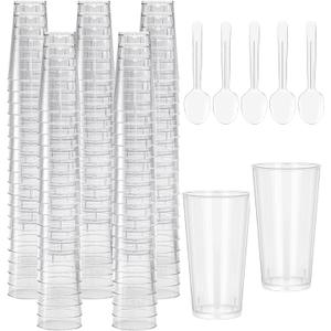 100 Pack 3Oz Dessert Cups with Spoons, Plastic Mini Shooter Cups for Parties, BPA free Clear Appetizer Parfait Cups Mini Cups for Ice Cream, Pudding, Tasting Party